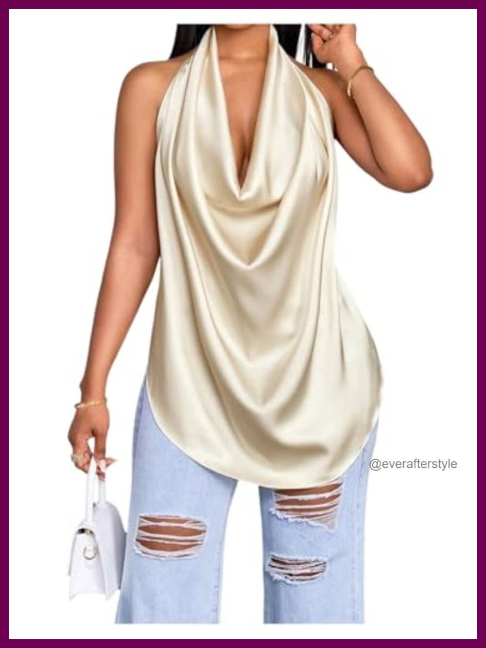 SOLY HUX Women's Cowl Neck Halter Top Y2K Draped Backless Sleeveless